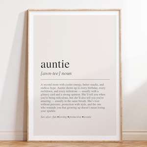 Impression définition tante, affiche dictionnaire, citation d'art mural, cadeau pour tante, impression tante, cadeau fête des mères
