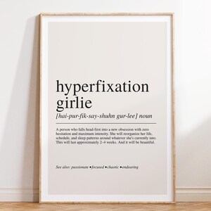 Hyperfixation Girlie Definition Print, Hyperfixation Gift, Trendy Wall Art, Focused Decor