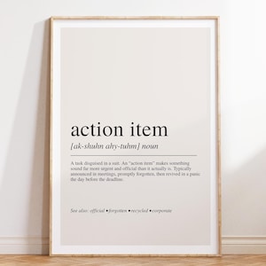 Action Item Definition Print, Business Task Gift, Professional Wall Art, Office Decor