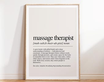 Massage Therapist Definition Print, Therapist Gift, Spa Decor, Relaxation Wall Art