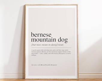 Lámina con la definición del perro de montaña bernés: Decoración de pared para amantes de los perros