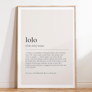Definizione di Lolo, stampa, poster del dizionario, citazione da parete, regalo per Lolo, citazione del nonno, regalo per la festa del papà