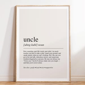 Stampa con la definizione di zio, poster del dizionario, citazione da parete, regalo per zio, stampa divertente con zio, regalo per la festa del papà