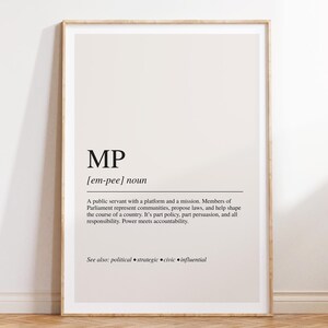 MP Definition Print, Political Career Wall Art, Modern Typography Poster