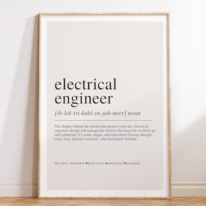 Impresión de definición de ingeniero eléctrico, arte mural de carrera STEM, póster de ingeniero para oficina o sala de estudio