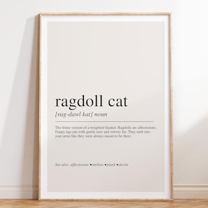 Impression de définition de chat ragdoll, art mural de race de chat, affiche de typographie moderne
