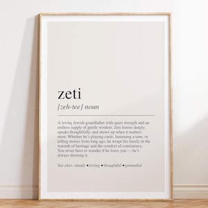 Stampa con la definizione di Zeti, poster del dizionario, citazione da parete, regalo per Zeti, stampa del nonno ebreo, regalo per la festa del papà