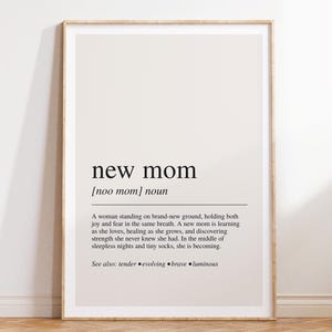 Impressão de definição de mãe nova, pôster de dicionário, arte de parede com citações, presente para mãe nova, presente para mãe de primeira viagem, arte sentimental