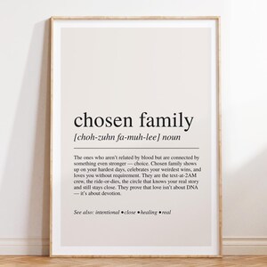 Definizione di "Famiglia Prescelta" in stampa, poster del dizionario, citazione da parete, regalo per la famiglia prescelta, arte sentimentale, arredamento moderno