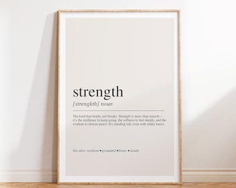 Strength Definition Poster - Empowering Minimalist Wall Art for Inner Power and Confidence