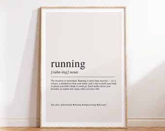 Lámina con la definición de correr, arte mural motivacional para atletas, corredores y gimnasios en casa.