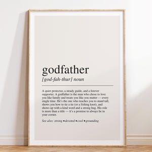 Impresión de definición de Padrino, póster de diccionario, arte mural con cita, regalo para padrino, regalo de bautizo, regalo del Día del Padre