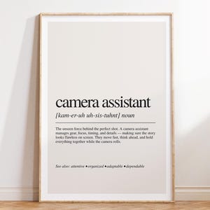 Camera Assistant Definition Print, Film Crew Wall Art, Modern Typography Poster
