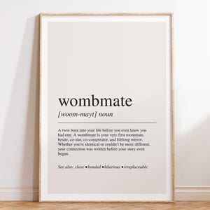 Definizione di "compagna di grembo", poster del dizionario, citazione da parete, regalo per gemelli, stampa divertente per sorelle, arte sentimentale
