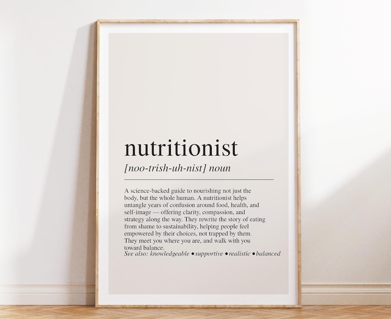 a white framed poster with the words nutritious on it
