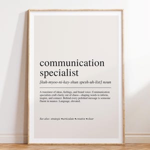 Communication Specialist Definition Print, Career Wall Art, Modern Typography Poster