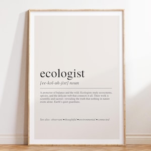 Definizione di ecologista, stampa artistica da parete sulla carriera scientifica, poster con tipografia moderna