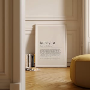 a picture of a hair stylist poster on a wall