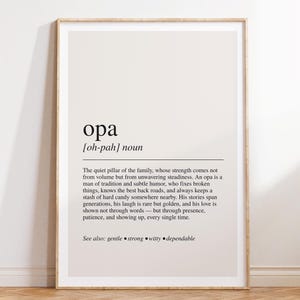 Definizione di Opa, stampa del dizionario, citazione da parete, regalo per Opa, citazione del nonno, regalo per la festa del papà