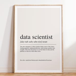 Impresión de definición de científico de datos, arte mural profesional moderno, regalo para analistas y entusiastas de la IA