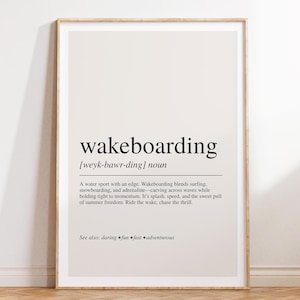 Wakeboarding Definition Print, Water Sports Wall Art, Modern Typography Poster