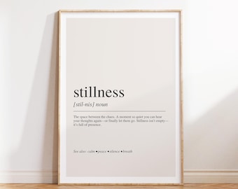 Impression définition calme, art typographique minimal, affiche pleine conscience, décoration d'intérieur apaisante