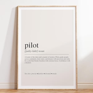 Impresión de definición de piloto, arte mural de aviación, póster de tipografía moderna