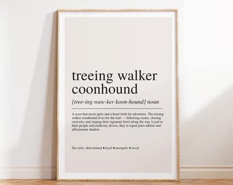 Treeing Walker Coonhound Definition Print, Dog Breed Wall Art, Modern Typography Poster
