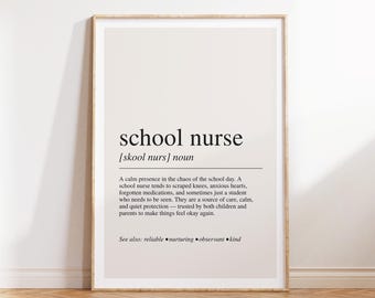 School Nurse Definition Print, Nurse Gift, School Nurse Wall Art, Healthcare Worker Decor
