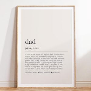 Impression de définition de papa, affiche de dictionnaire, citation d'art mural, impression de papa, cadeau pour papa, cadeau de citation de papa, cadeau de fête des pères