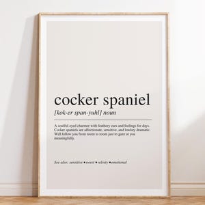Cocker Spaniel Definition Print, Cocker Spaniel Gift, Dog Lover Wall Art, Cocker Spaniel Decor