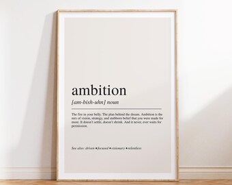 Ambition Definition Print - Entrepreneur Motivation Art for Hustle and Vision