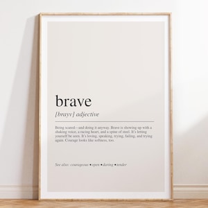 Brave Definition Wall Art - Courageous Mindset Poster for Modern Decor