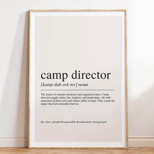 Camp Director Definition Print, Leadership Wall Art, Modern Typography Poster