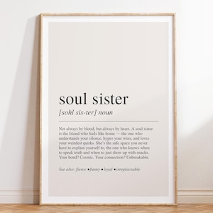 Soul Sister Definition Print, Dictionary Poster, Quote Wall Art, Best Friend Gift, Soulmate Friend Art, Sentimental Print