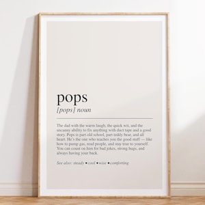 Definizione di Pops, Poster del dizionario, Citazione da parete, Regalo per Pops, Regalo con citazione di Pops, Regalo per la festa del papà
