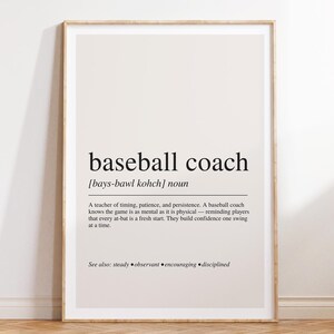 Baseball Coach Definition Print, Sports Career Wall Art, Modern Typography Poster