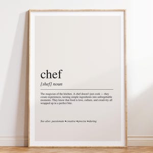 Chef Definition Print , Kitchen Wall Art Gift for Culinary School Grads and Food Lovers
