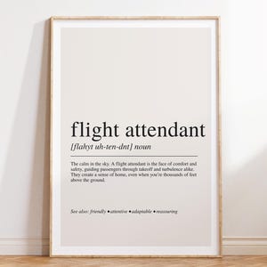 Flight Attendant Definition Print , Travel Lover Gift, Aviation Career Wall Art
