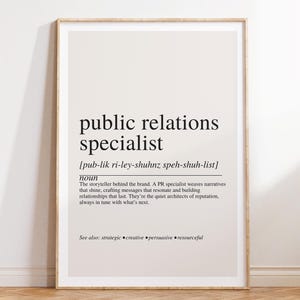 Public Relations Specialist Definition Print , PR Career Wall Art for Media and Marketing Professionals
