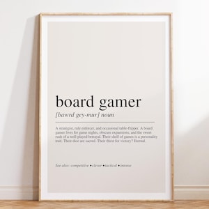 Board Gamer Definition Print, Board Game Lover Gift, Gaming Wall Art, Tabletop Decor