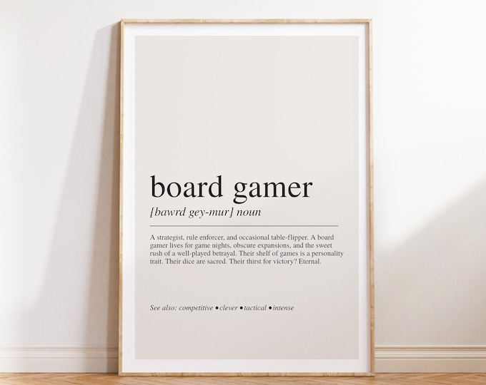 Board Gamer Definition Print, Board Game Lover Gift, Gaming Wall Art, Tabletop Decor