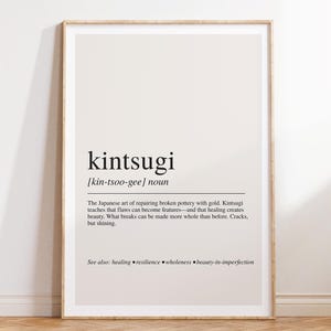 Kintsugi-definitieprint, Japanse kunst muurkunst, moderne typografieposter
