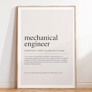 Mechanical Engineer Definition Print, STEM Career Wall Art, Engineering Office Poster, Modern Typography Decor