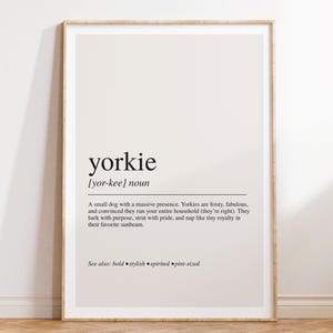Yorkie Definition Print, Yorkie Gift, Dog Lover Wall Art, Yorkshire Terrier Decor