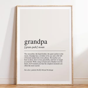 Definizione di "Nonno", stampa con dizionario, citazione da parete, regalo per il nonno, citazione del nonno, regalo per la festa del papà