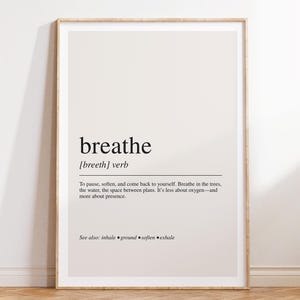 Breathe Definition Print, Minimal Typography Art, Calming Wellness Poster, Mindful Home Decor