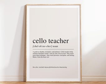 Cellolehrer Definition Druck, Musikkarriere Wandkunst, moderne Typografie Poster