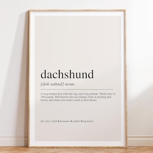 Dachshund Definition Print, Dachshund Gift, Dog Lover Wall Art, Dachshund Decor