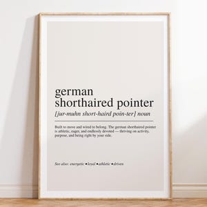 Duitse kortharige aanwijzer definitie print, kunst aan de muur hondenras, poster moderne typografie